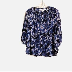 Max Studio Silk Blue Floral Print Blouse. Size XS